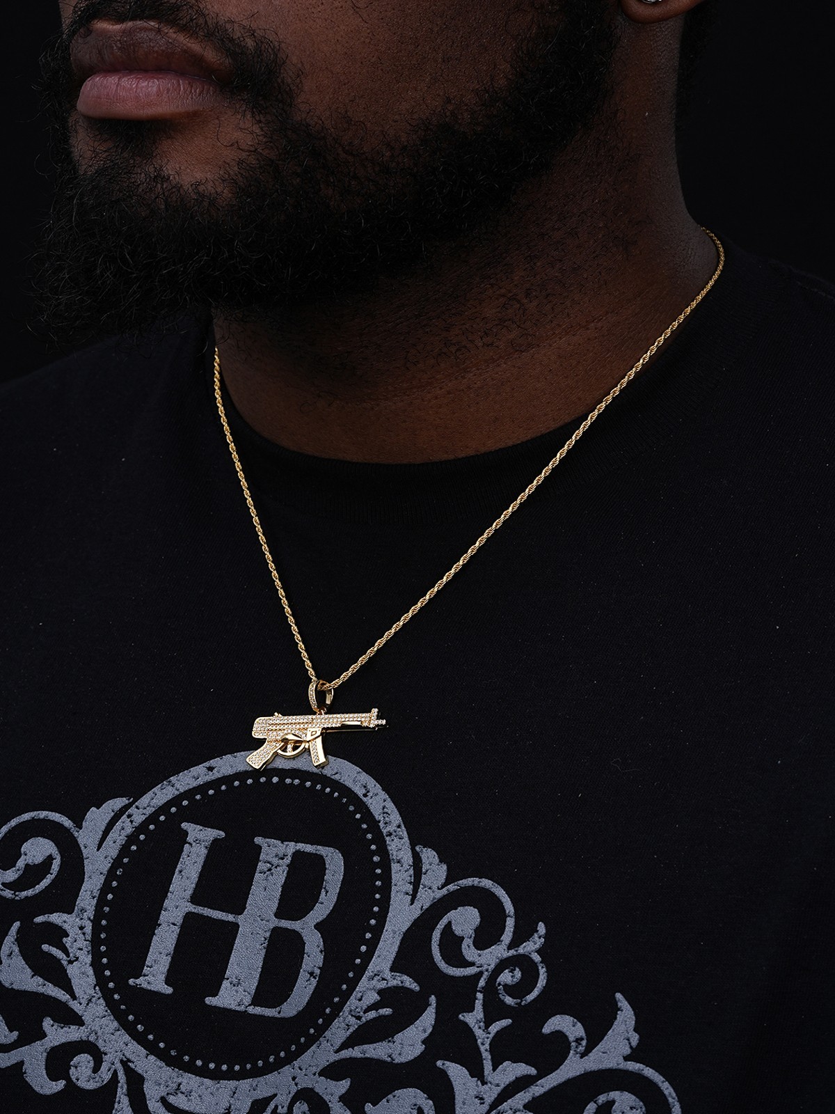 Real Solid 925 Silver AK-47 Machine Gun CZ Piece Super Icy Pendant W. Chain