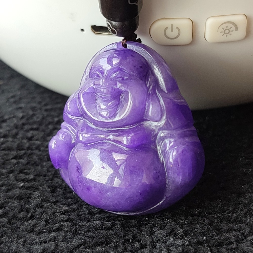 Certified Grade A Lavender Natural Burma Jade jadeite Buddha Pendant Amulet 4251