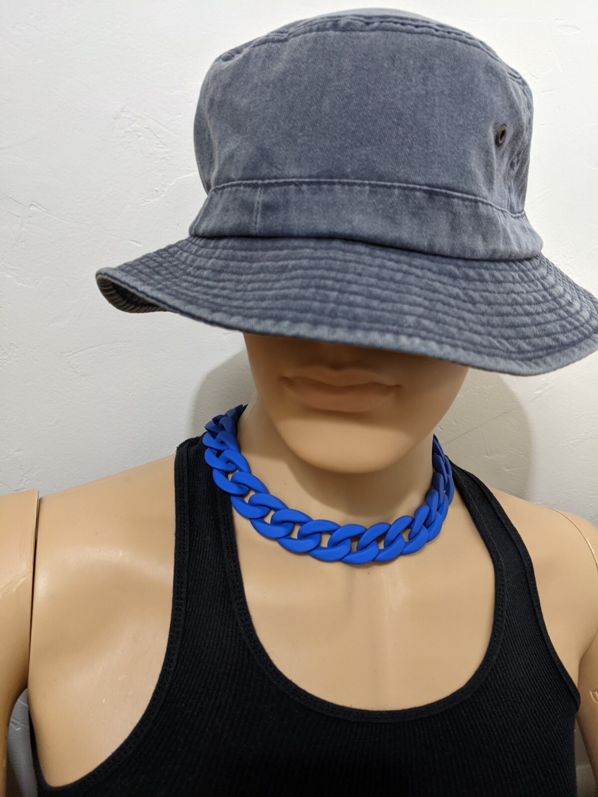 Men Chunky Chain Necklace Streetwear Blue Acrylic Material One Size 21 in Length