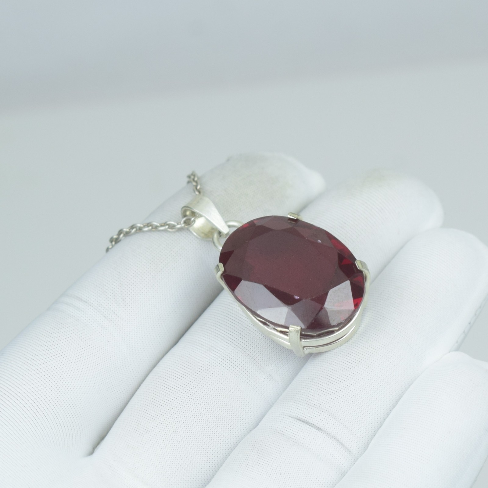 Beauty Large Red Ruby Gift For Her Pendant, Crystal Red 925 Solid Sterling Gems,