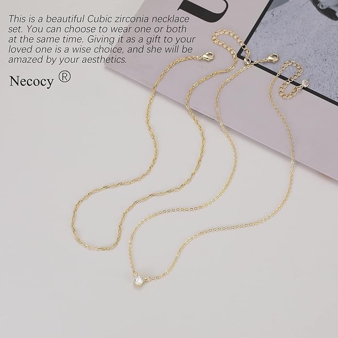 Dainty 14k Gold Plated & Silver CZ Necklaces for Women – Trendy Layered Jewelry