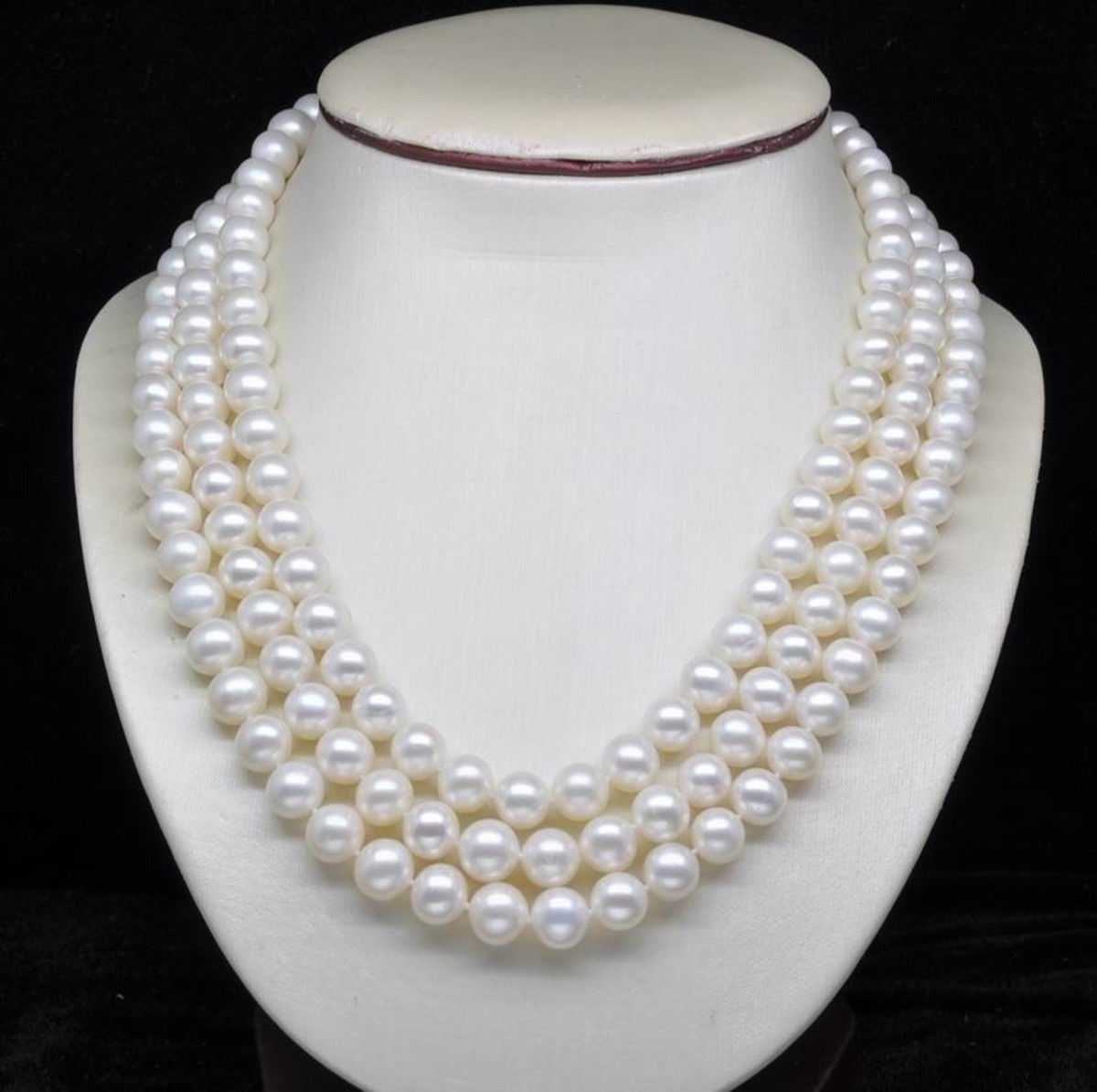 Fashion 3 Strands 6-7mm Natural White Freshwater Pearl Necklace 17-19”