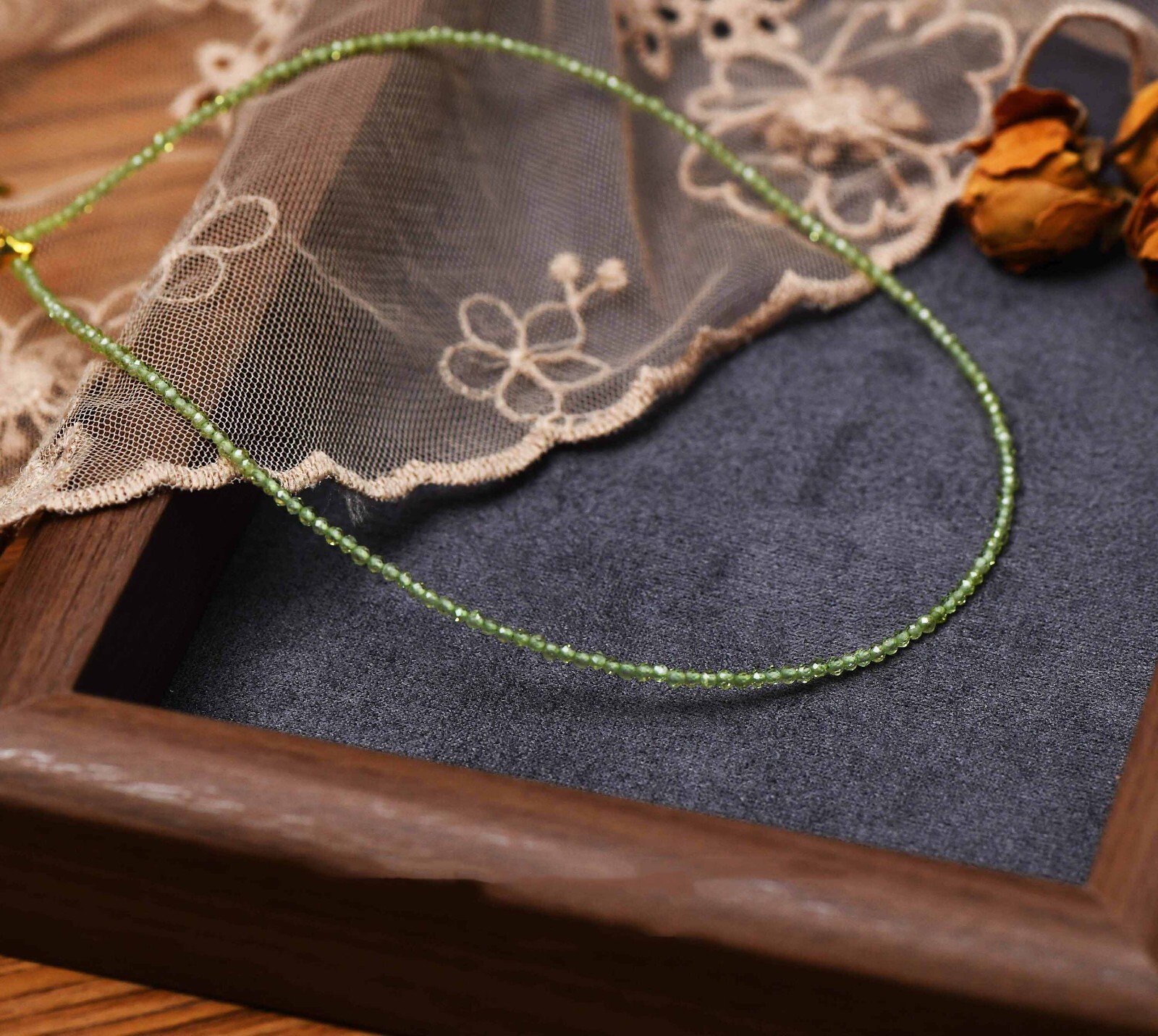 Genuine Faceted Peridot 2mm Beaded Choker Healing Minimalist Birthstone Necklace
