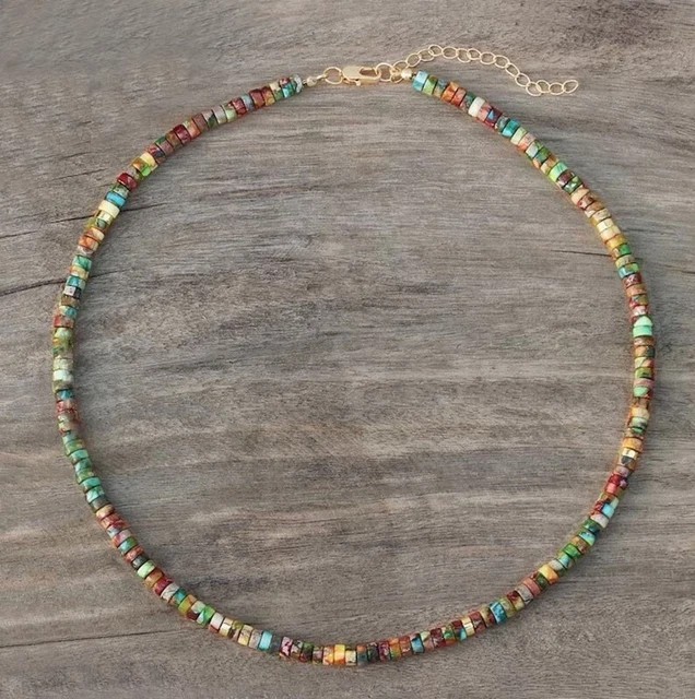 Colorful Sea Sediment Jasper Necklace Beaded Choker Healing Dainty Women Gifts