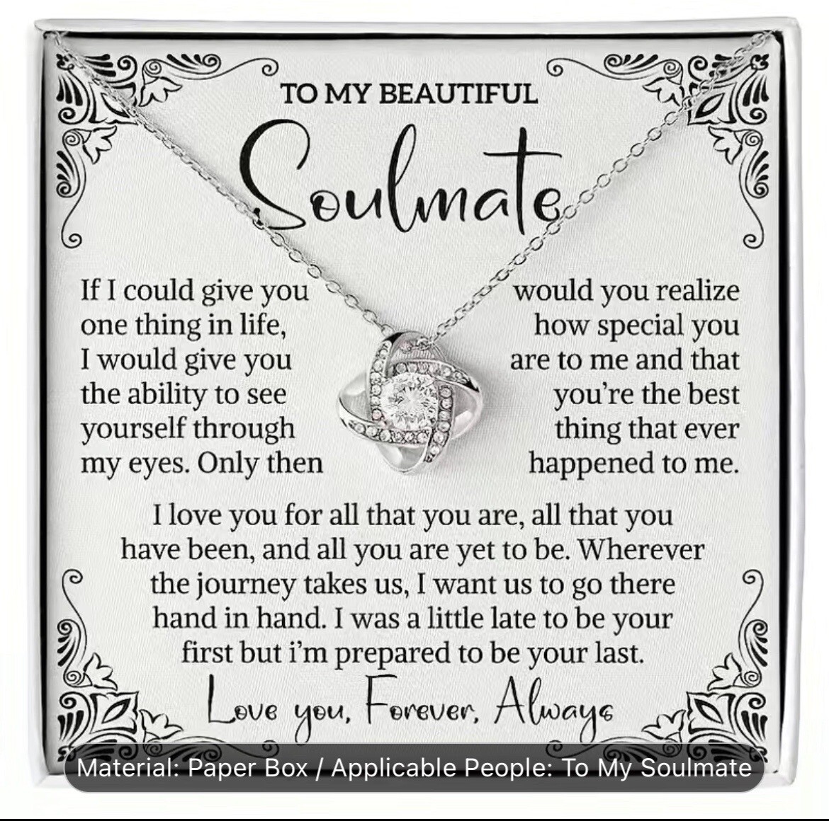 To My Soulmate Necklace Christmas/Birthday/Anniversary Gift for Wife/Girlfriend