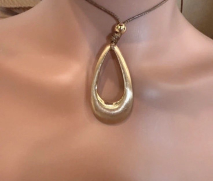 Gold Drop Choker Brown Necklace Chunky Pendant Statement Necklace