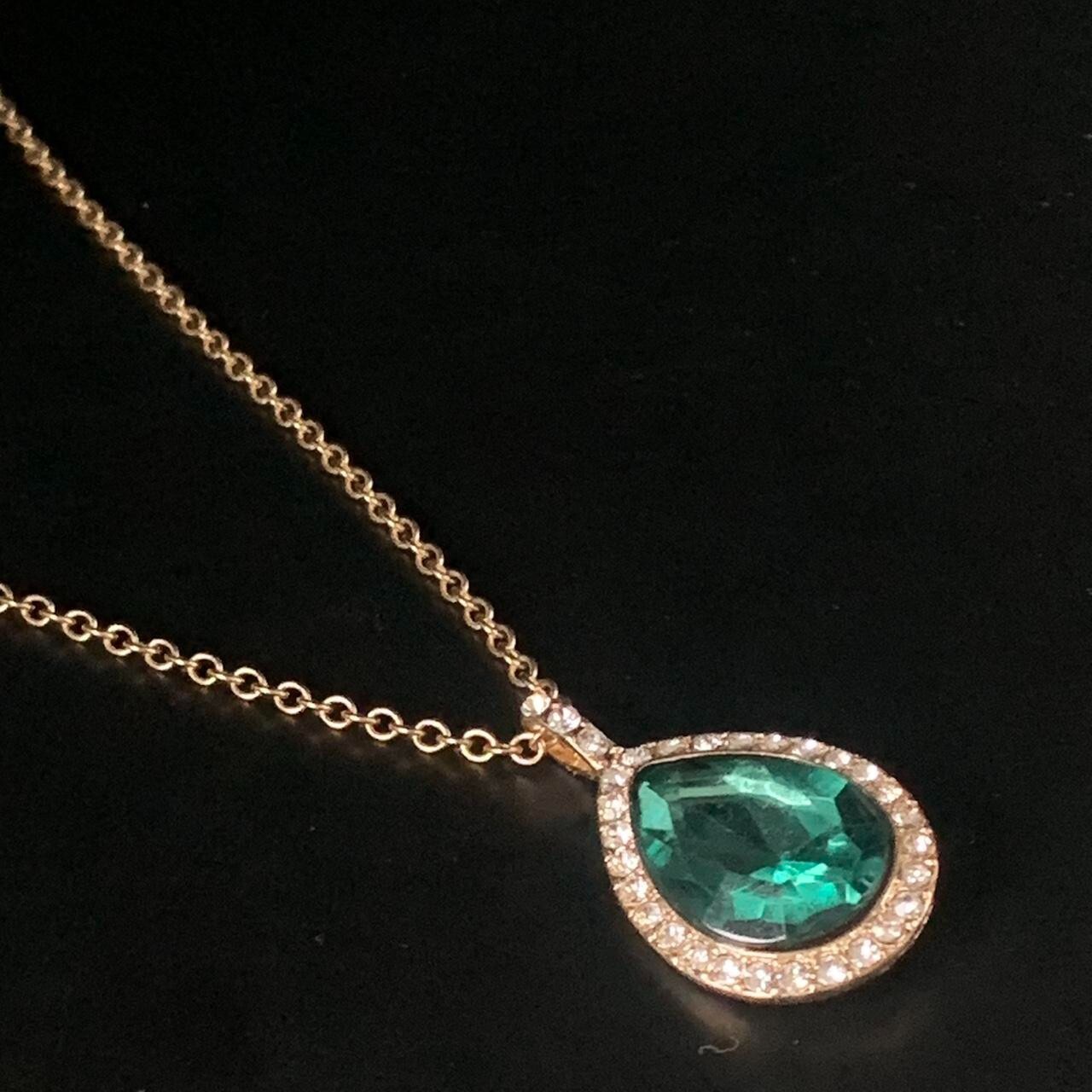 Necklace Emerald Green Crystal Pear Tear Drop Gold Plated New Gift