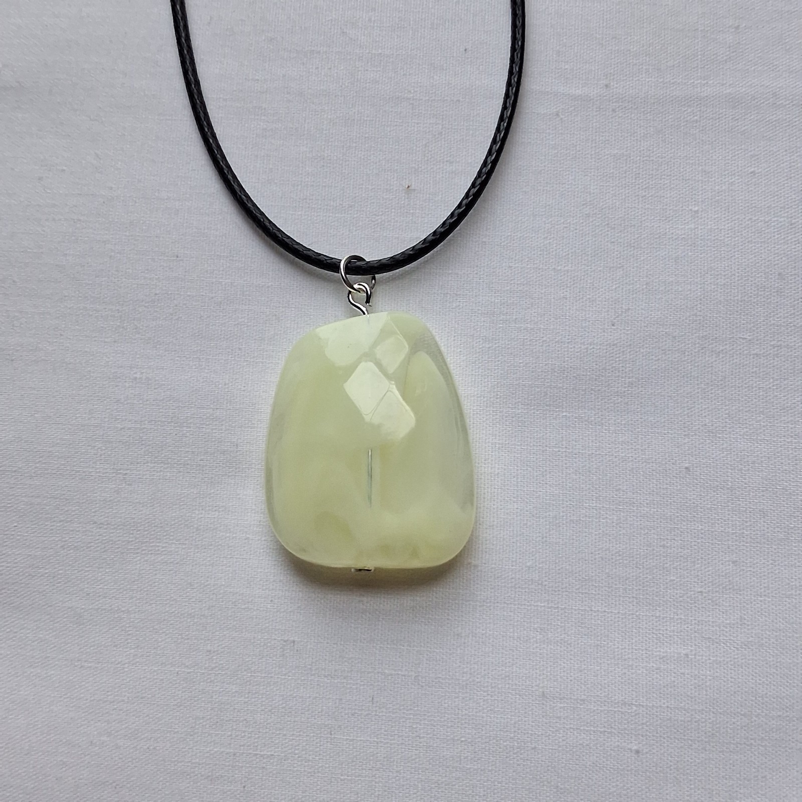 Faceted Yellow Glass Bead Pendant Black Cord Rope Necklace Handmade Statement