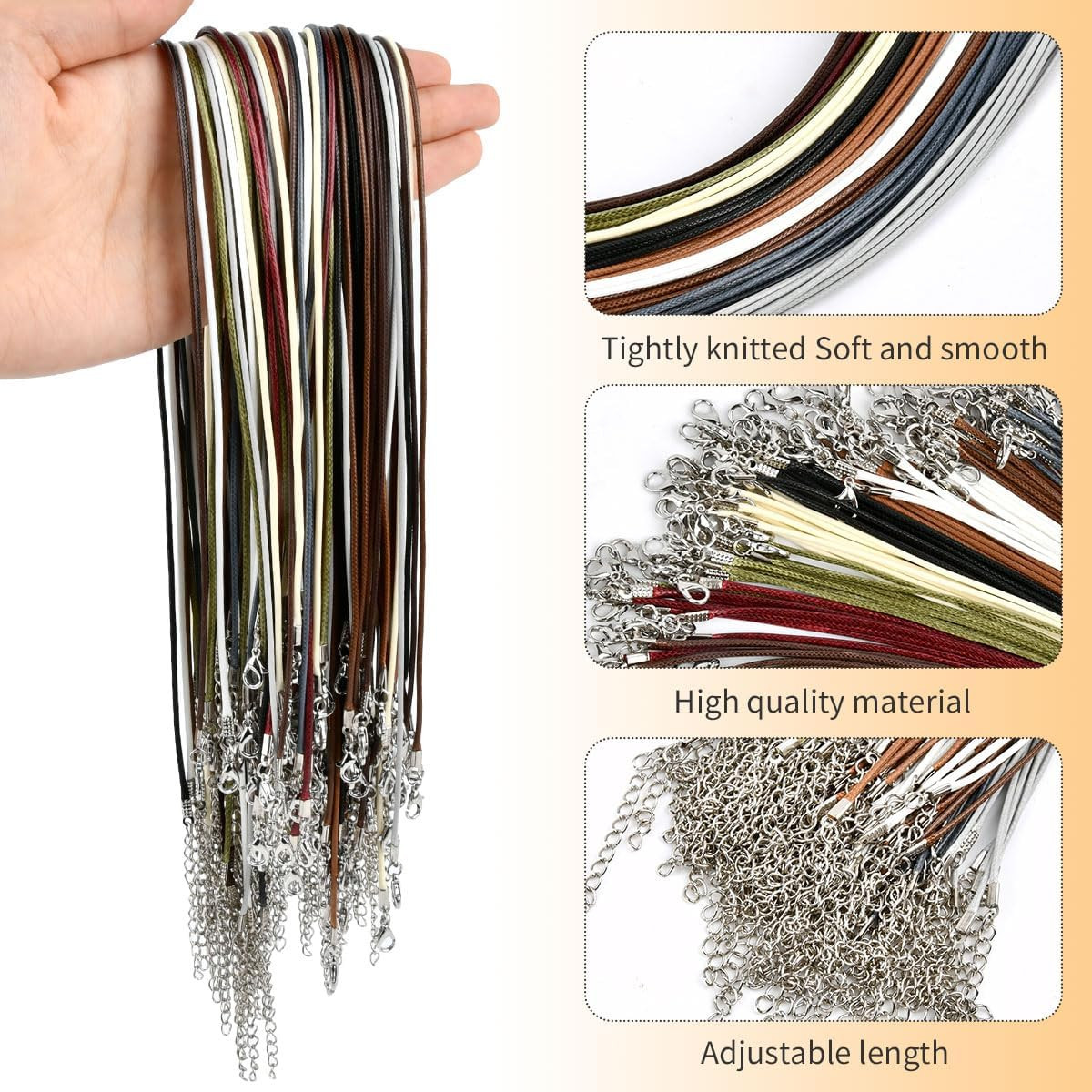 100Pcs Leather Necklace Cord Bulk with Clasp, 20Inch Colorful Brown