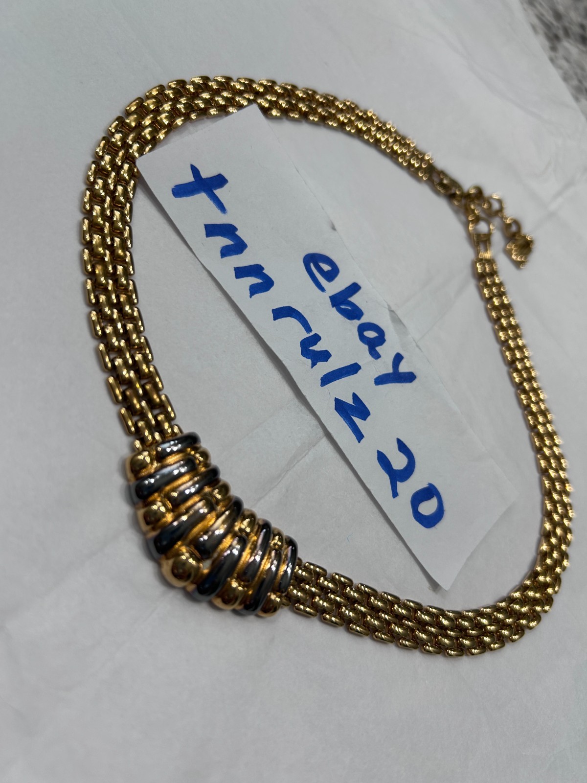 Vintage LANVIN Germany Silver Gold Couture Chain Collar Necklace
