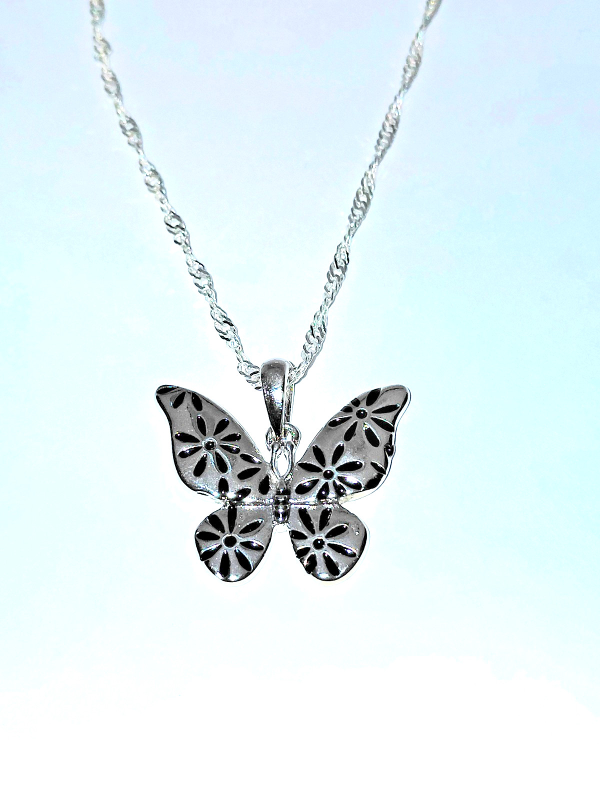 Stainless Steel Floral Butterfly Necklace