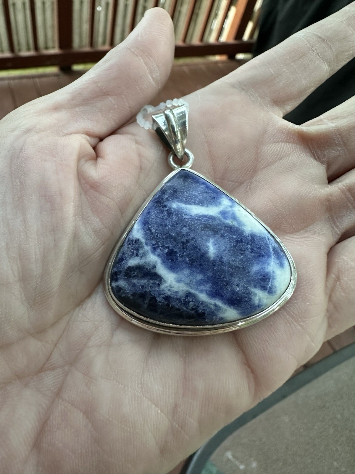 Sterling Silver 925 Blue White Sodalite Trillion Bezel Set Charm Pendant
