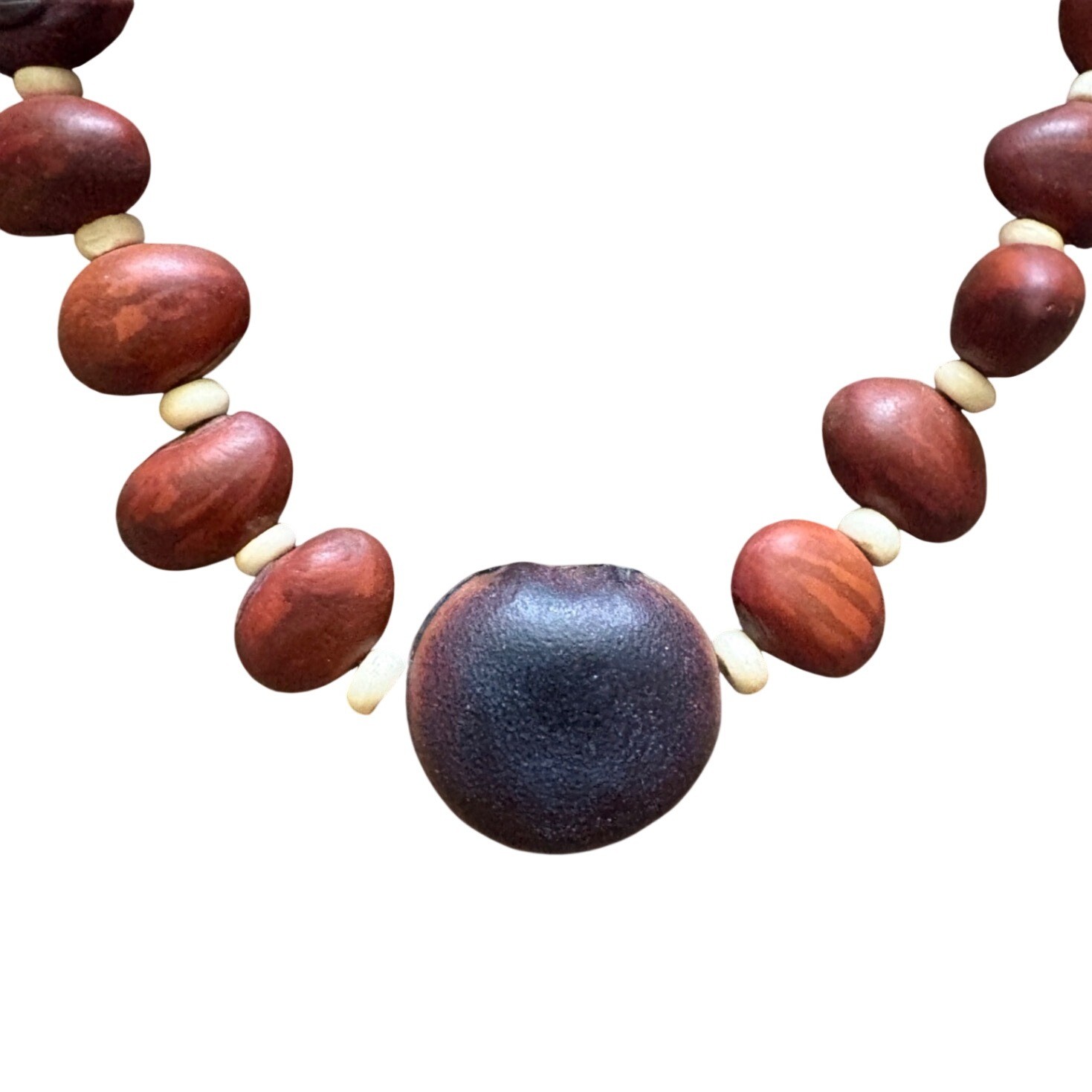 Vintage Natural Tropical Seed Bead Necklace Brown Earthy Boho Tribal Choker