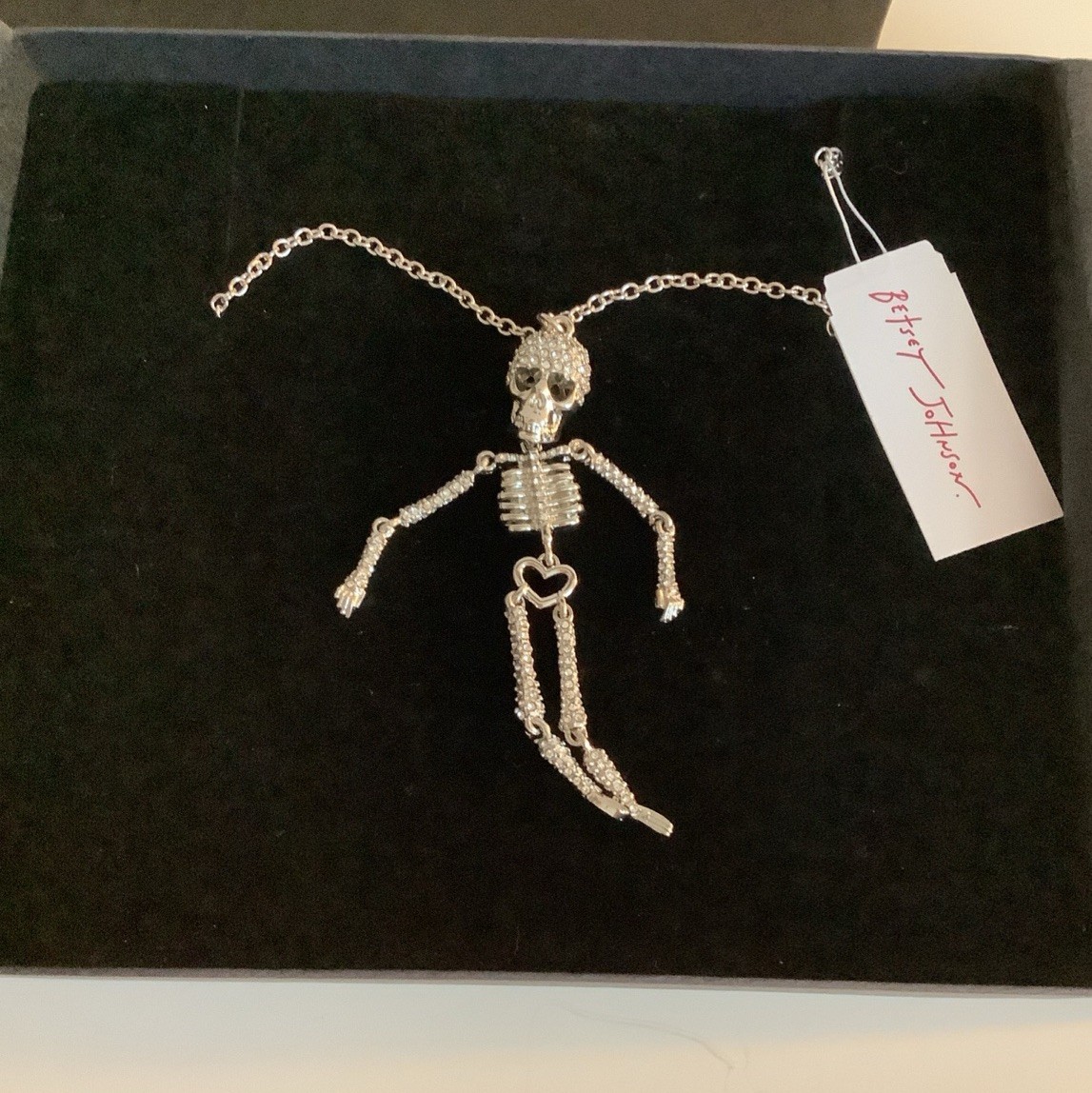 BNWT Betsey Johnson Skeleton Necklace Sparkling Crystal Gemstones XLong Necklace