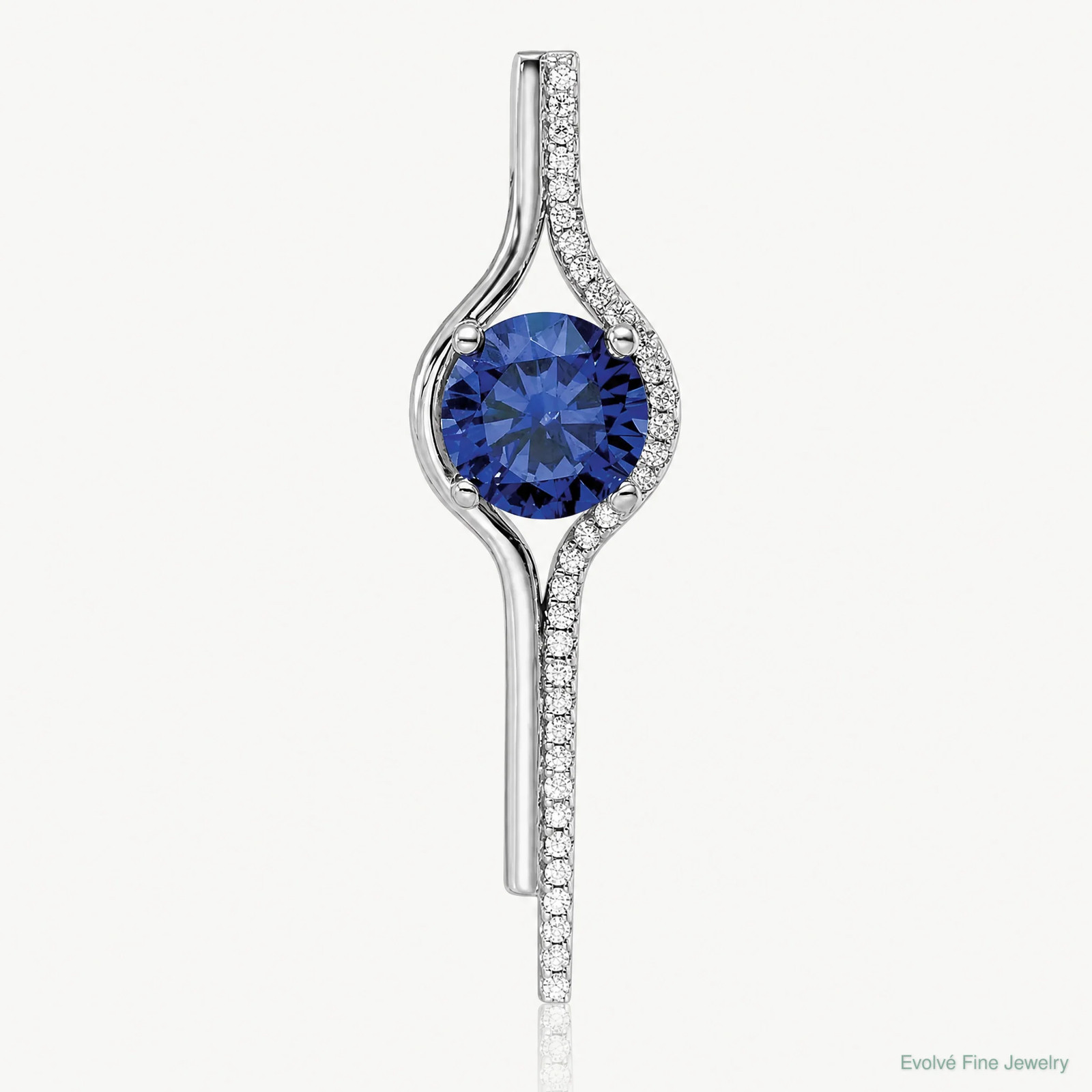 Sterling Silver Rhodium Plated Blue & White CZ Slide Pendant