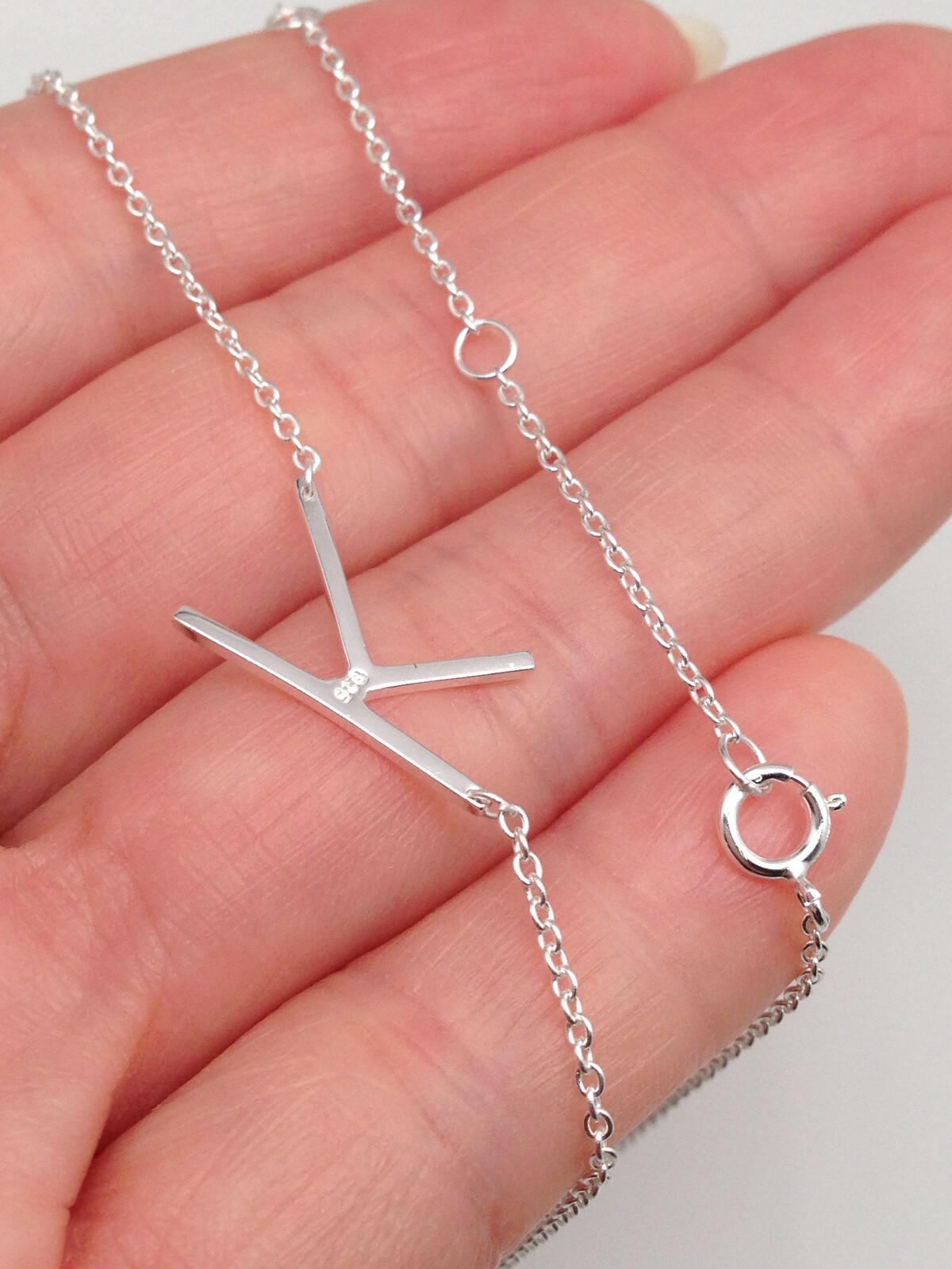 925 Sterling Silver Sideways Initial Letter K Pendant Necklace Women 15mm 17.25″