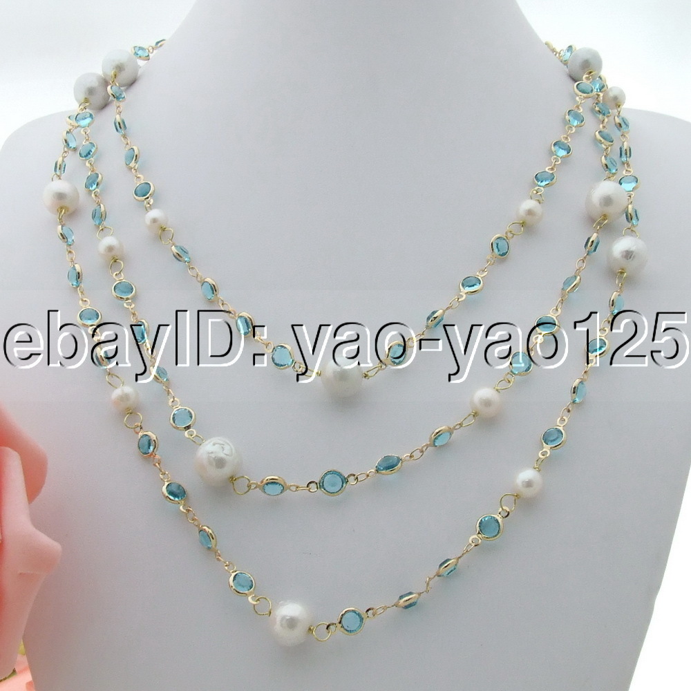 H022001 69″ 11mm White Kehi Pearl Crystal Necklace