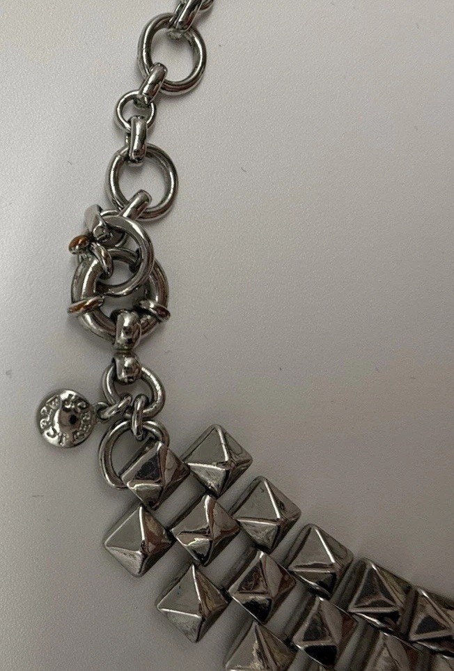 J.Crew Crystal Grid Chain Statement Necklace Iridescent Silver Rhodium Plated