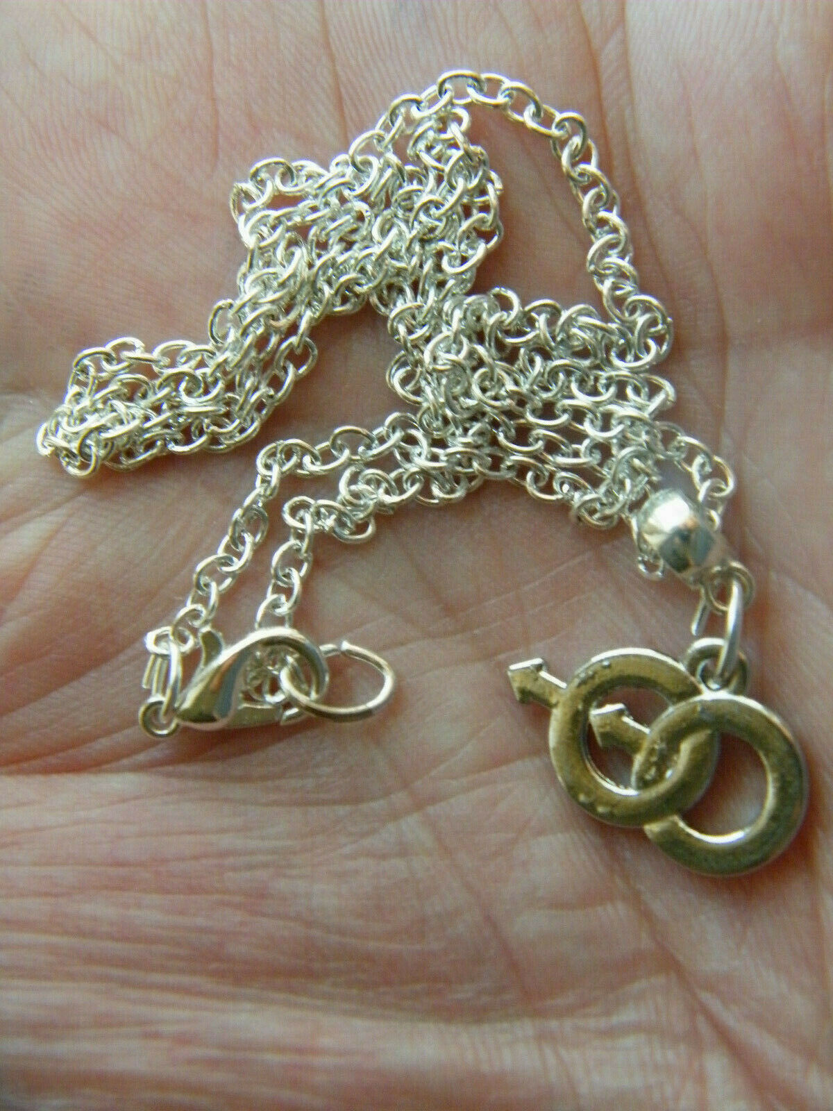 GAY Male on Male NECKLACE LGBTQ DOUBLE MALE SYMBOL Charms 21″ Silver Chain NEW!