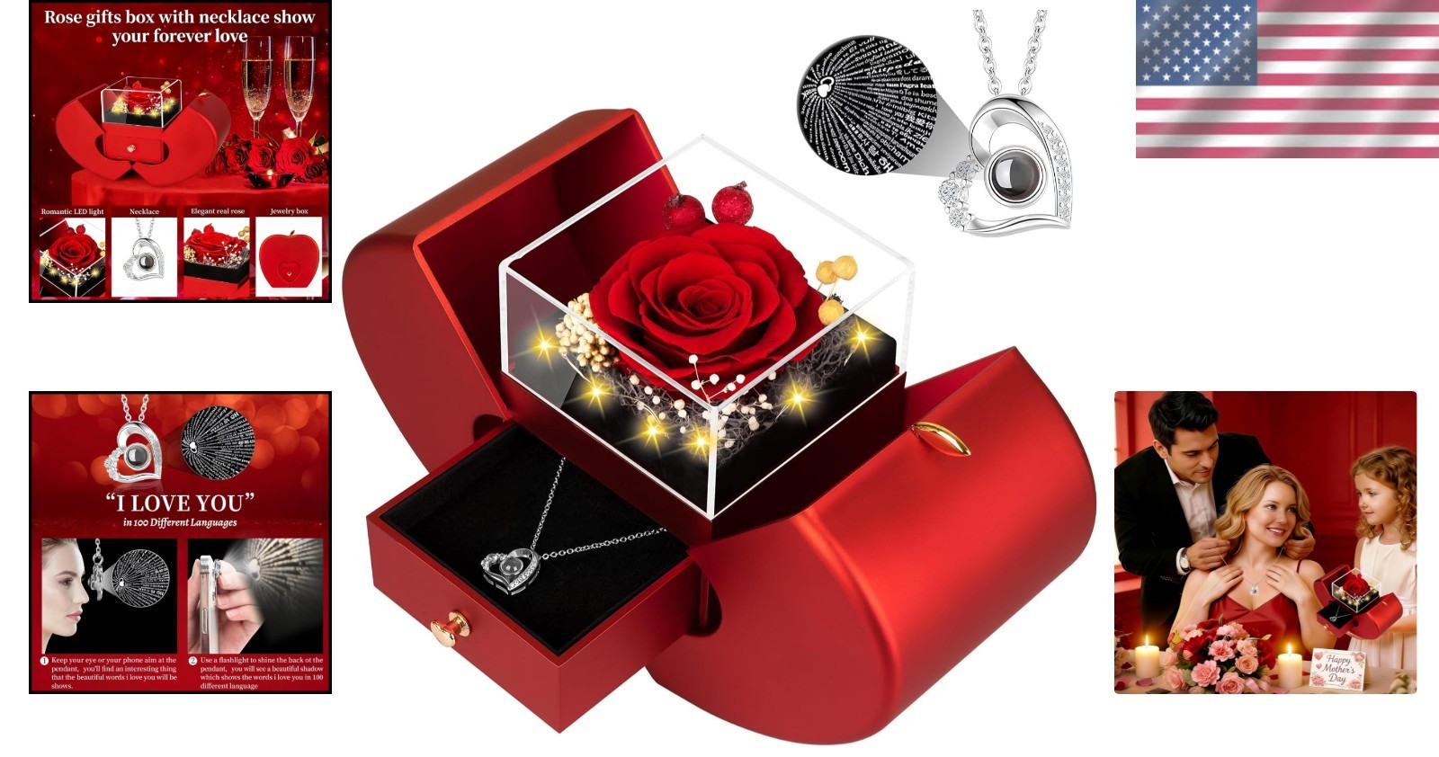 I Love You Necklace with Preserved Rose – Timeless Gift for Special Occasions