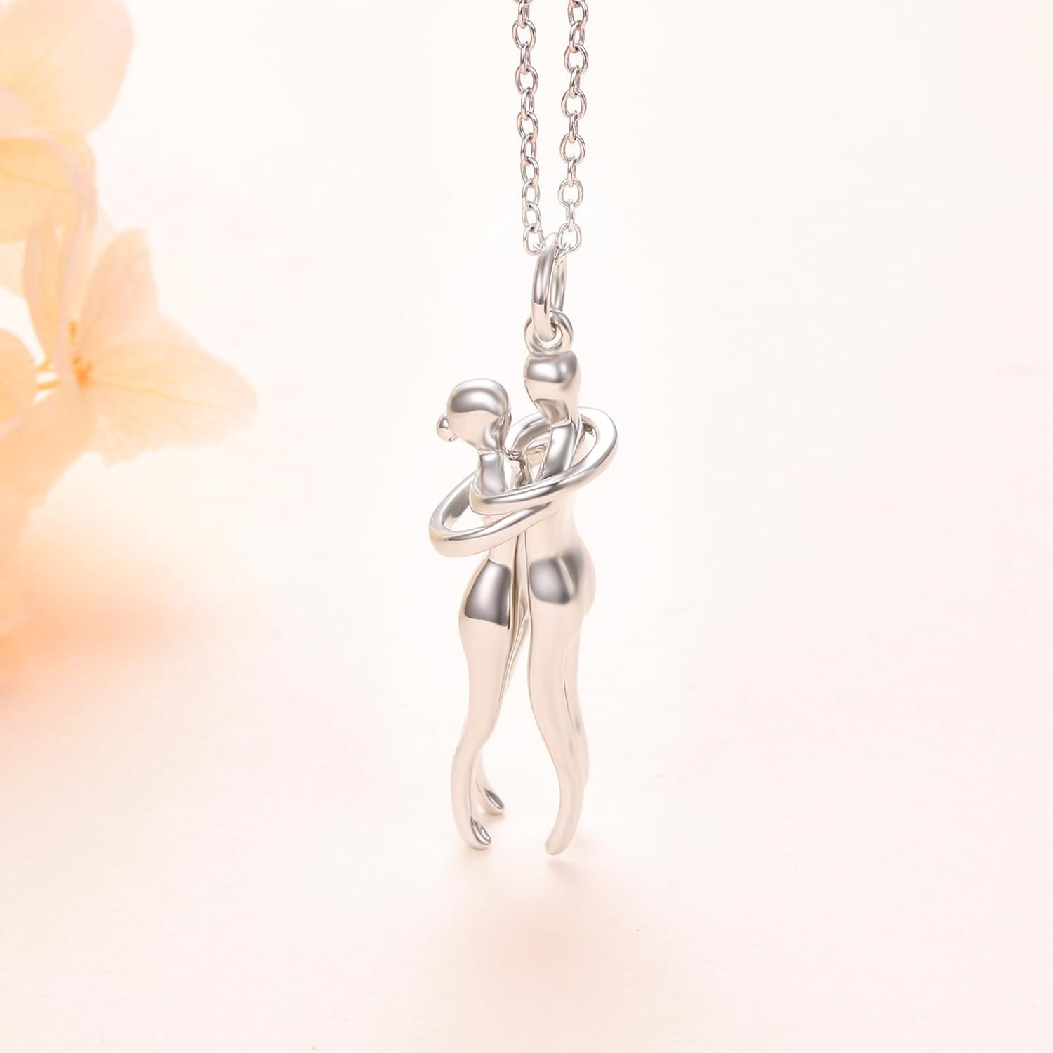 Hug Couple Necklace 925 Sterling Silver Hugging Anniversary Jewelry Gift Him Her