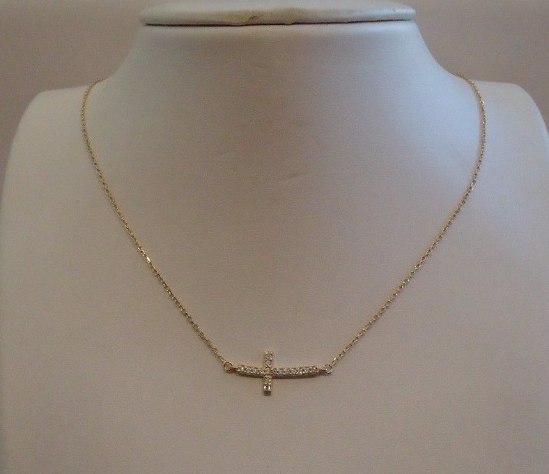 SIDEWAYS CROSS NECKLACE PENDANT W/ LAB CREATED DIAMONDS 925 STERLING SILVER