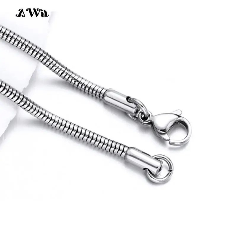 0.9-8mm Stainless Steel Men Women Round Snake Chain Necklace 7-47” Never Fade