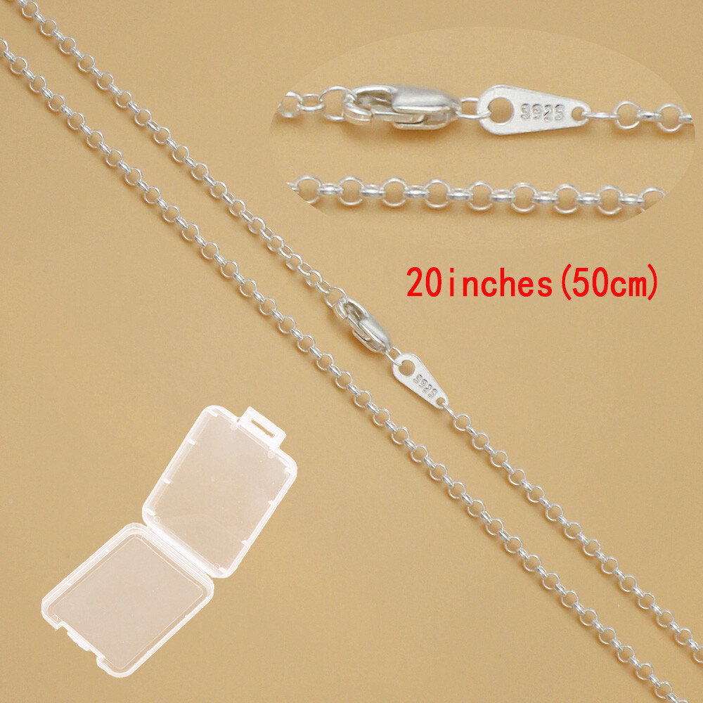 Real 925 Sterling Silver Necklace 2.0mm Rolo Chain 20″inch Lobster Clasp Stamped