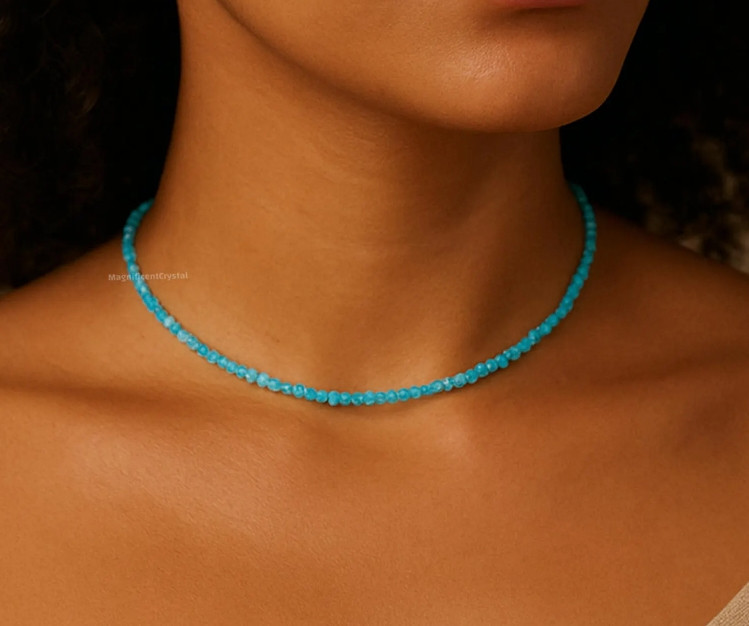 Natural Larimar Gemstone Choker Dainty Blue Dolphin Stone Queen Necklace Gifts