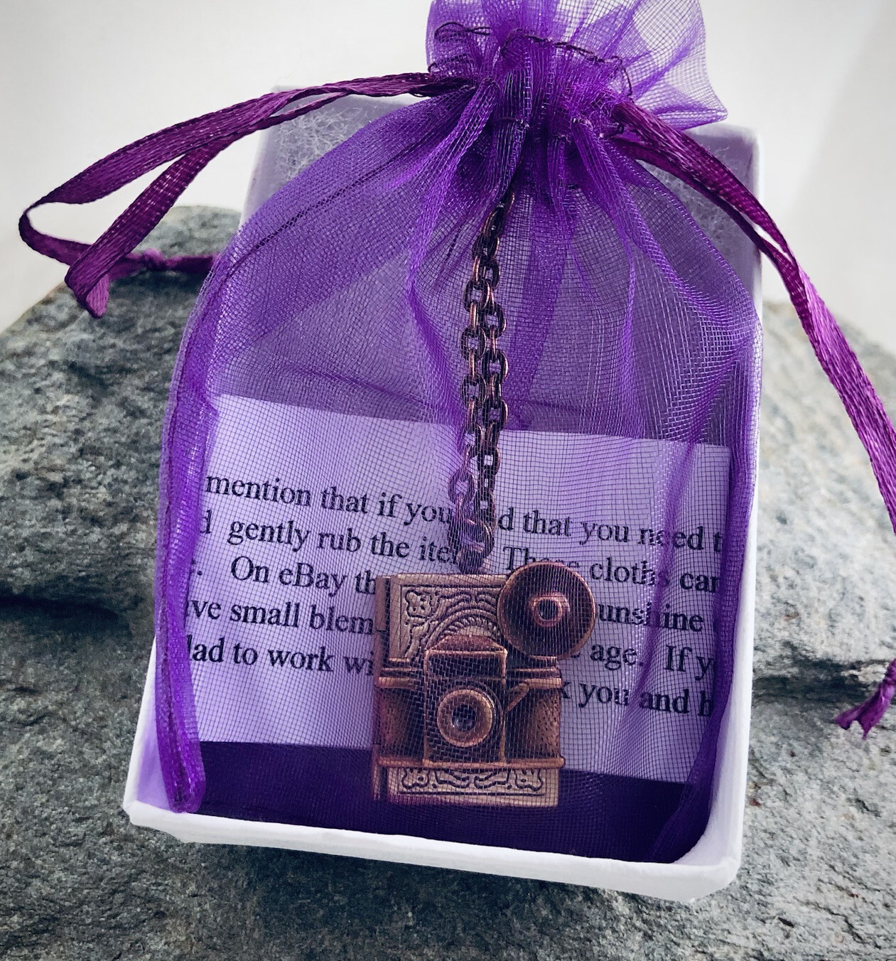 Vintage Camera w/ Flash Bulb Photo Book Locket Necklace, Antique Brass