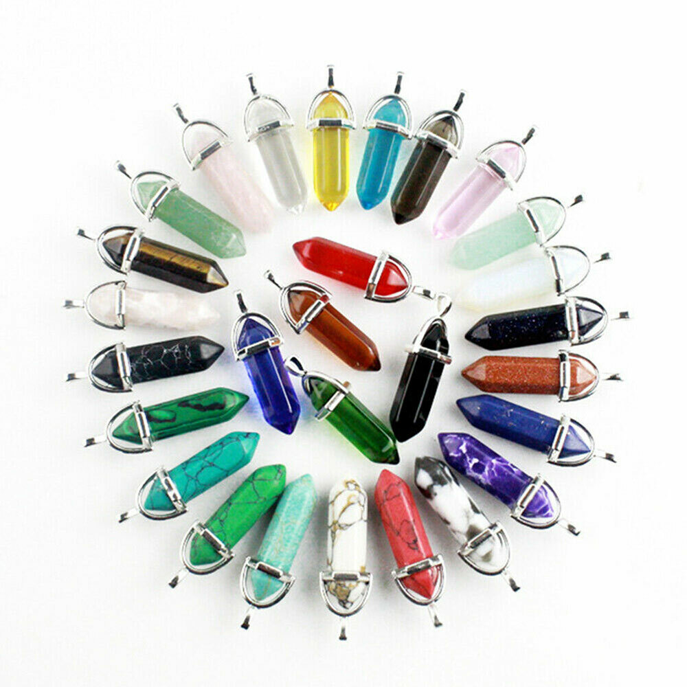Set Of 32 Natural Quartz Crystal Point Chakra Healing Pendant Necklace Stones