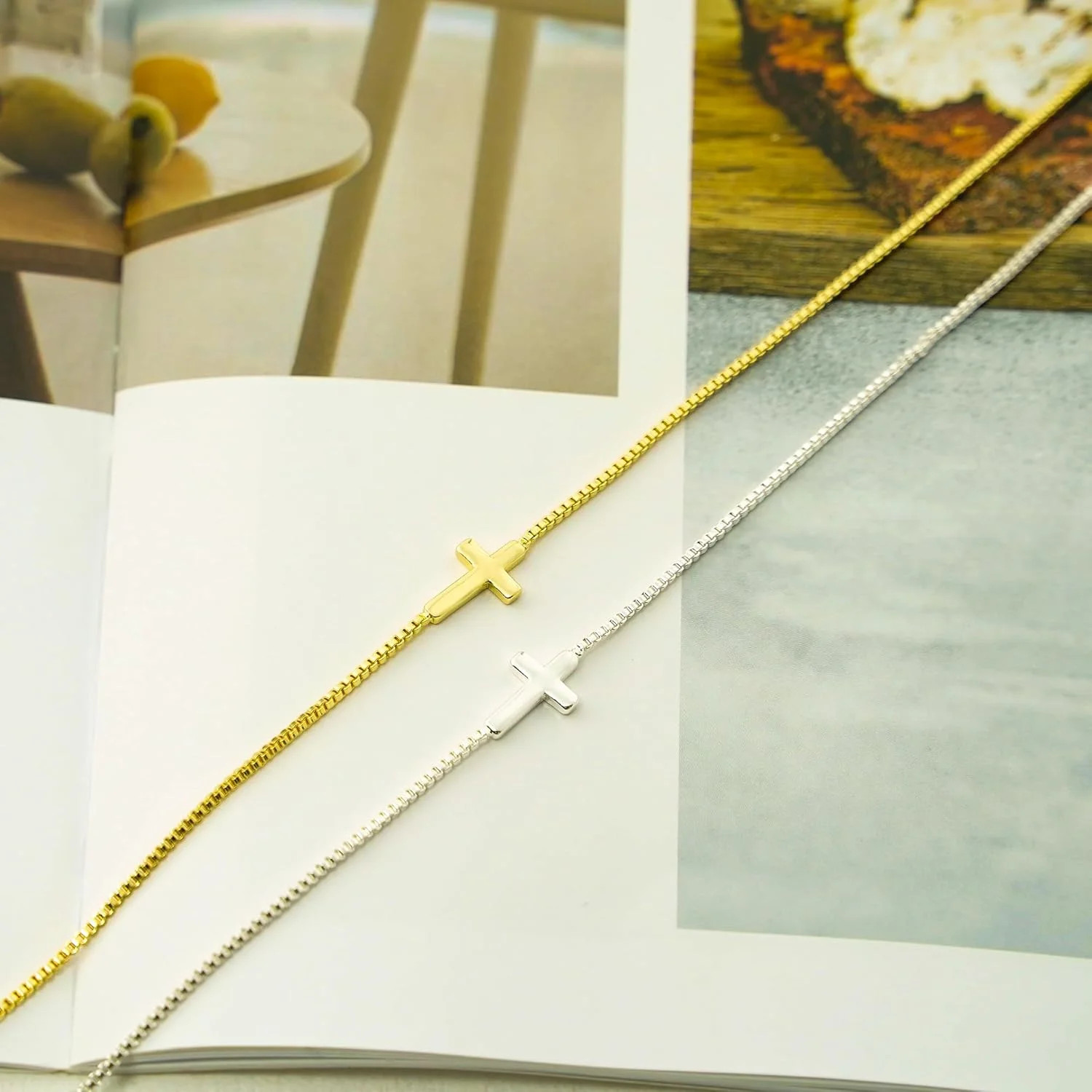 Cross Necklace for Women Trendy 925 Sterling Silver Plated Dainty Small Sideways