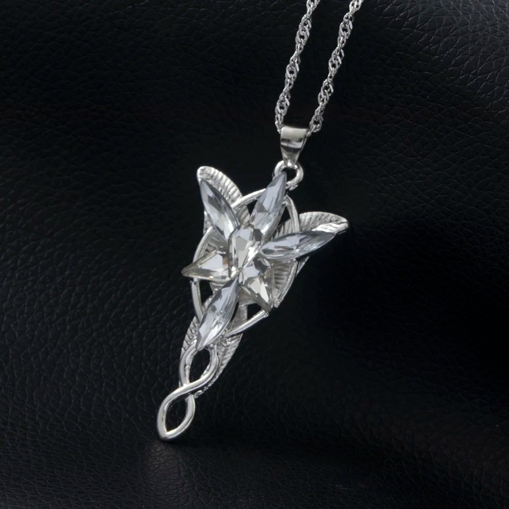 New Lord of The Rings Arwen’s Necklace Evenstar Pendant Crystal Silver Chain