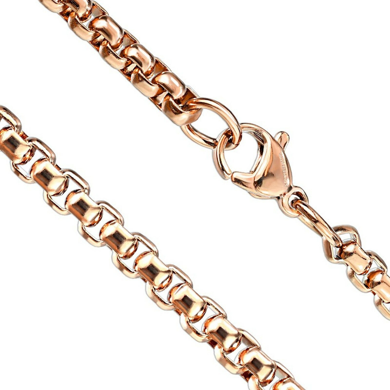 Rose Gold Round Box Chain Stainless Steel Rolo Necklace 3.4mm 20 Inch