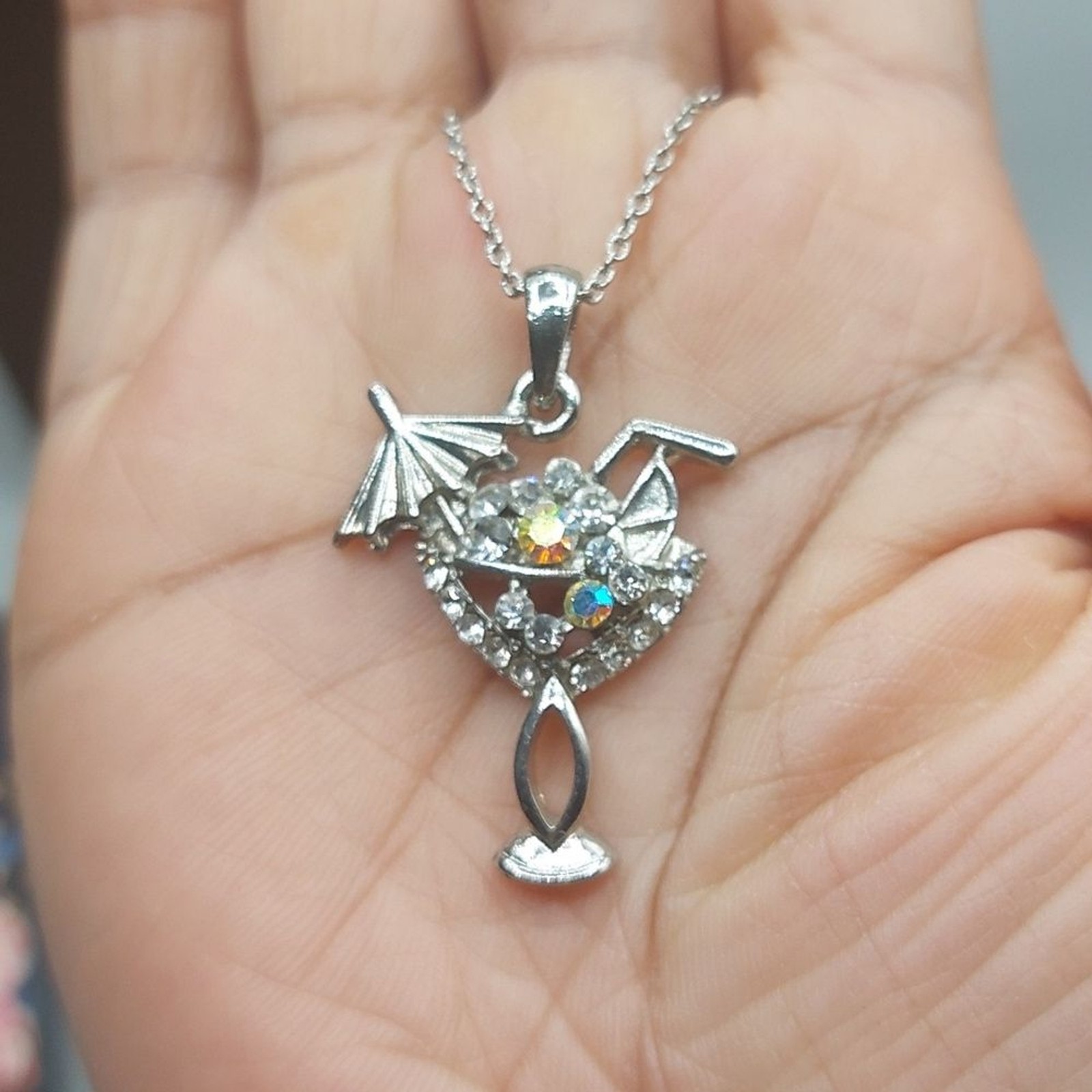 Margarita Cocktail Drink Pendant On Stainless Steel Chain Necklace