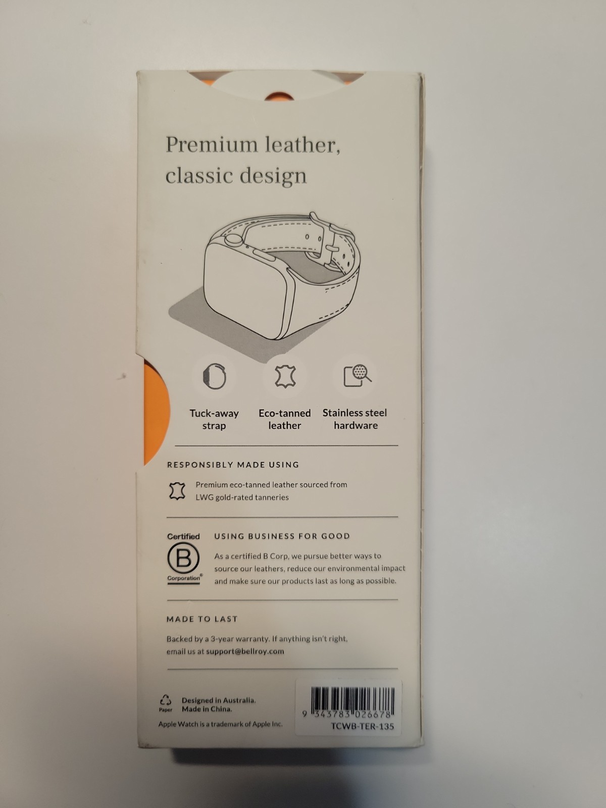 Apple Watch Strap 44-49mm Classic Band Terracotta Bellroy TCWB-TER 135