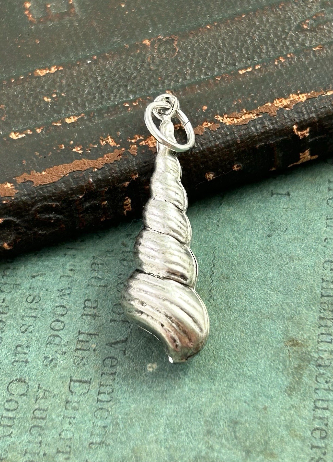 Shell Charm Seashell Pendant Nautical Beach Jewelry Silver Plated Brass Spiral