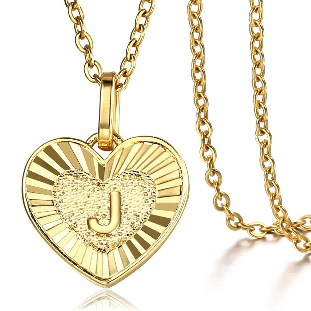 Womens Gold Filled Initial Necklace Heart Letter Pendant Stainless Steel Chain