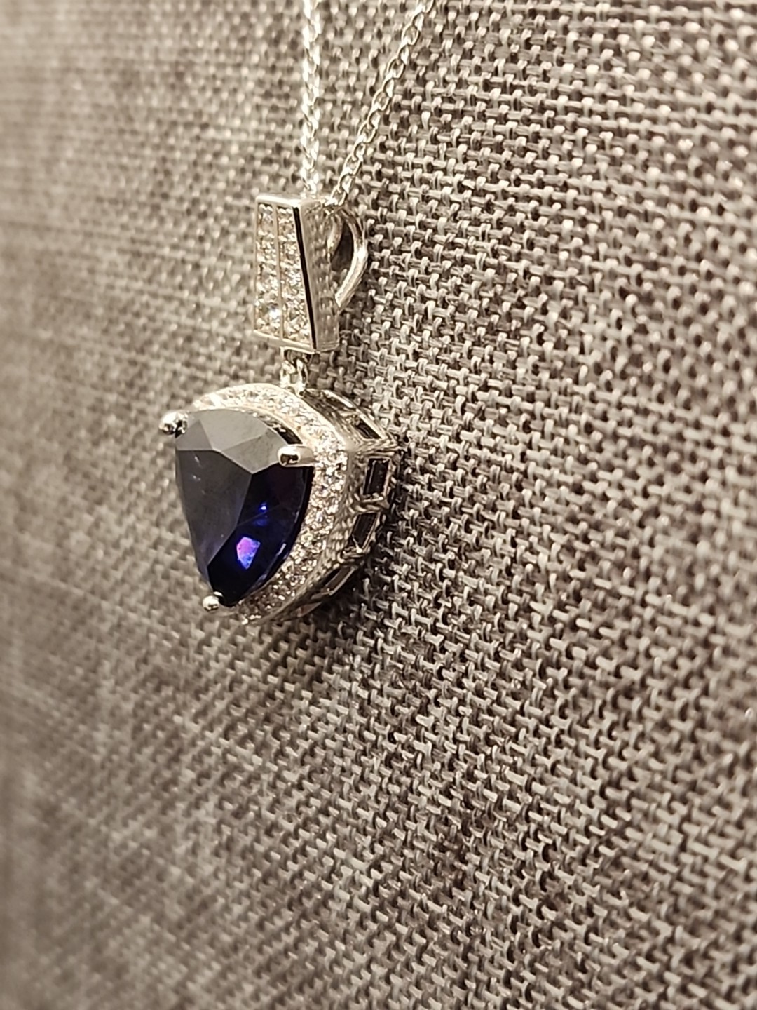 Blue Trillion Cut CZ Pendant w/ White Sapphire Accents
