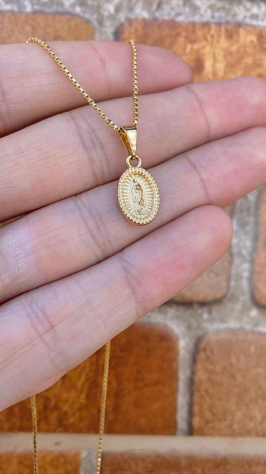 Virgen de Guadalupe Necklace 14K Gold Filled Box Link Chain Gifts For Adults