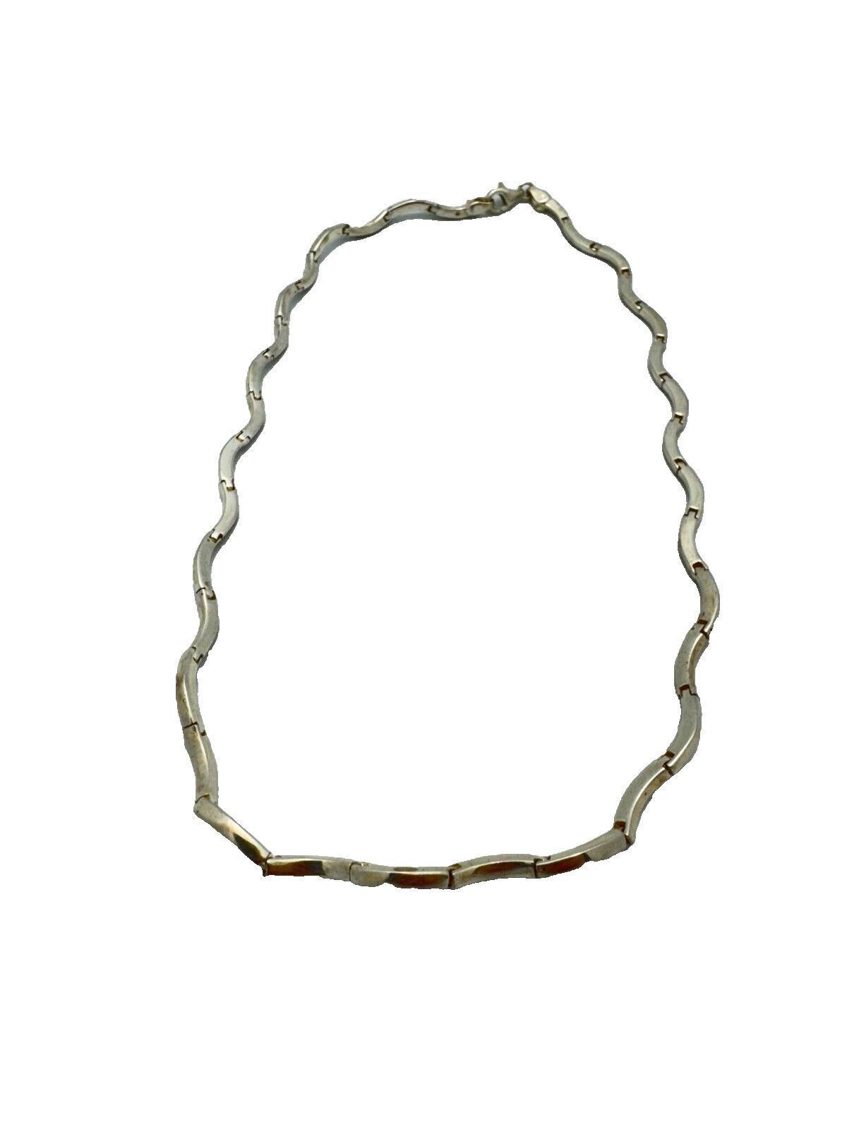 Sterling Silver 2.5mm Wave Design Chain Link Necklace 16.5″