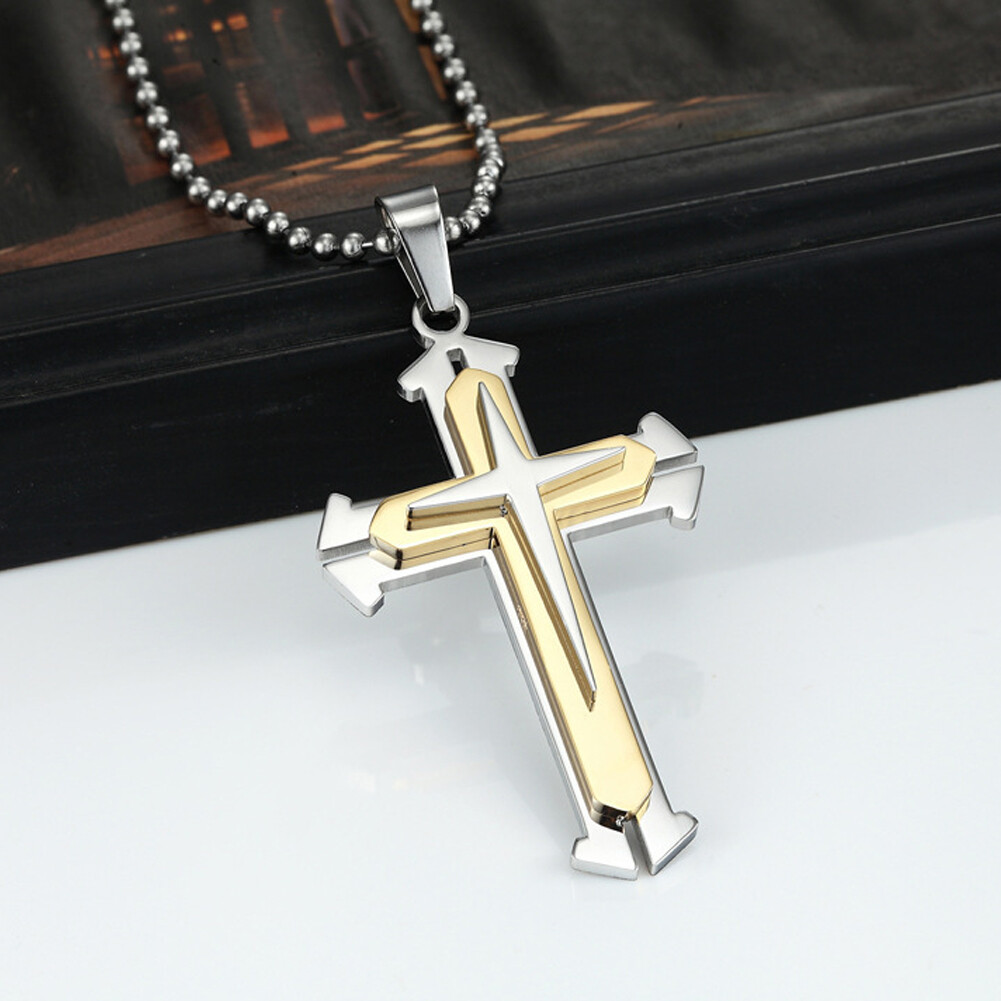 New Unisex’s Men’s Women Silver Blue Stainless Steel Cross Pendant Necklace Gift