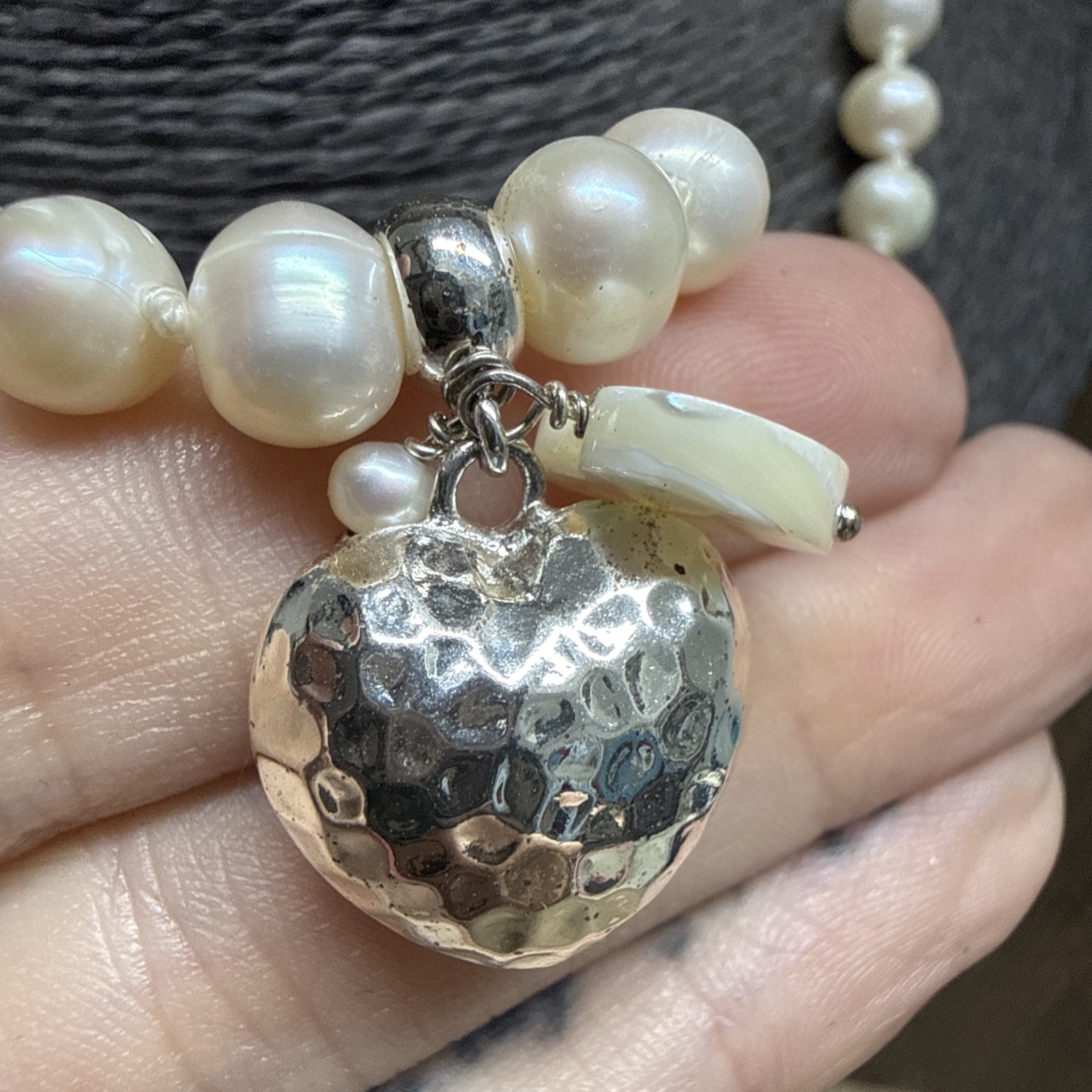 JOMA Jewellery Heart Pendant Necklace Silver Plate Real Pearls Pretty 46cm/18″