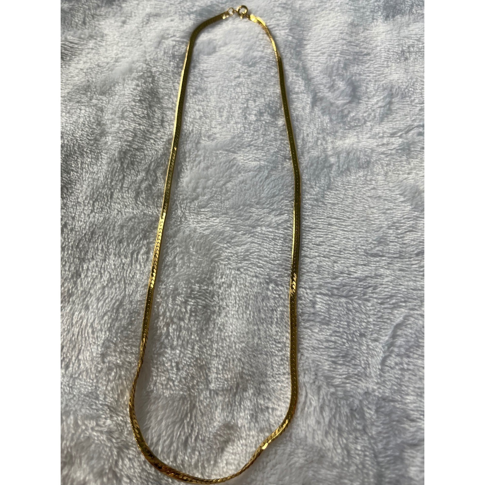 Gold Tone Herringbone Chain Necklace Flat Snake Link 18 Inch Spring Ring Clasp