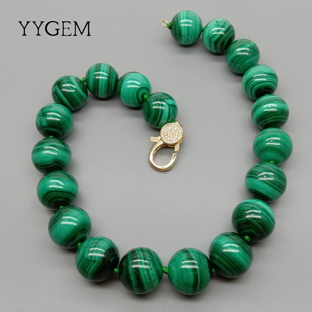 Natural AAA Grade 20mm Green Malachite Round Smooth Gemstone Necklace 46Cm