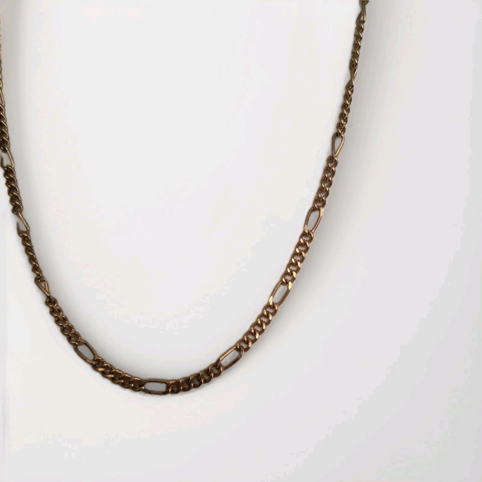 Gold Tone Metal Figaro Link Chain Necklace, Spring Ring Clasp, No Stone
