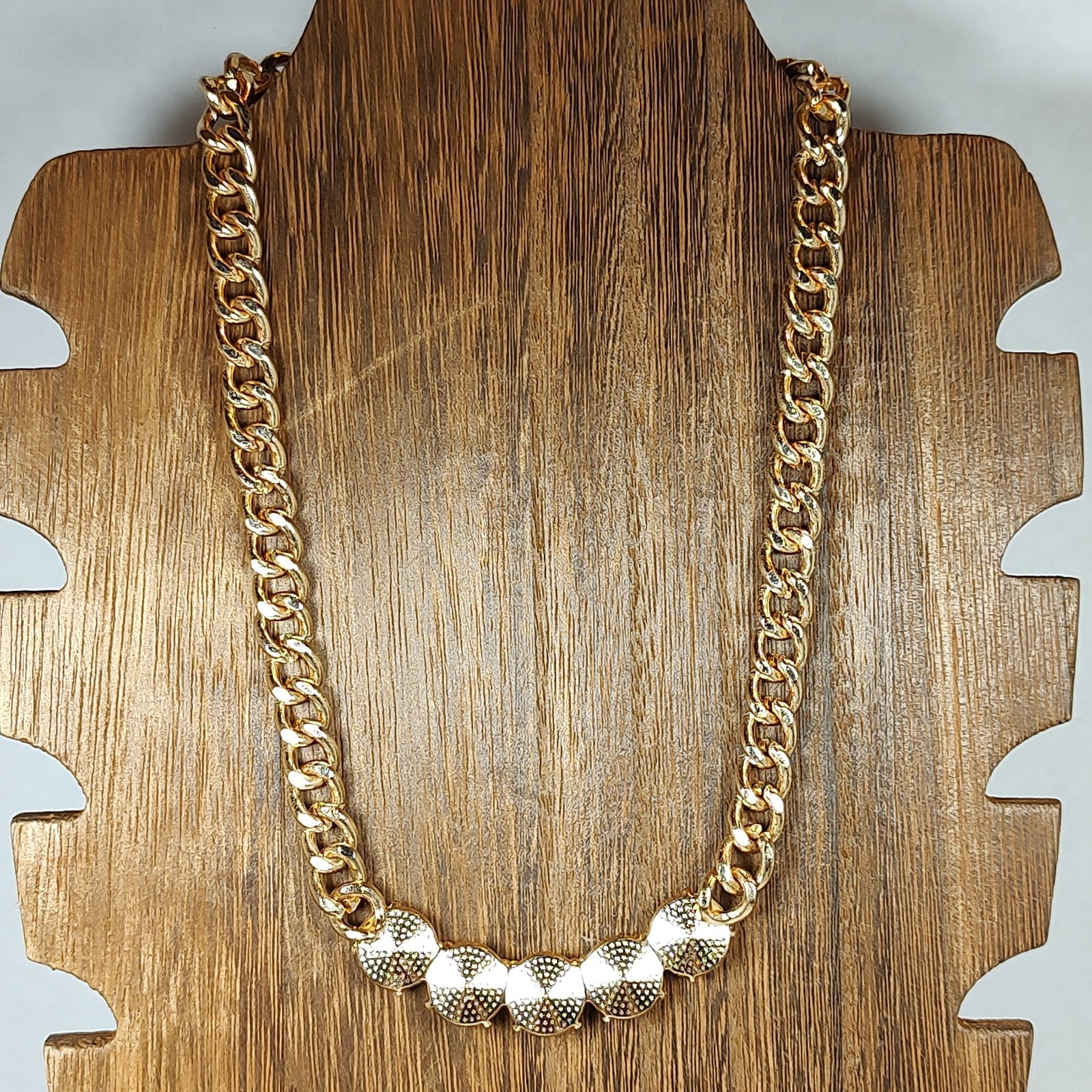 Gold Tone Metal Clear Colorless Glass Stones Statement Necklace 17″ – 19.5″