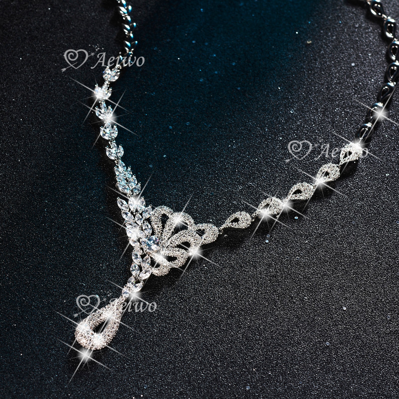 18K WHITE GOLD FILLED SIMULATED DIAMOND WEDDING PARTY NECKLACE LUXURY