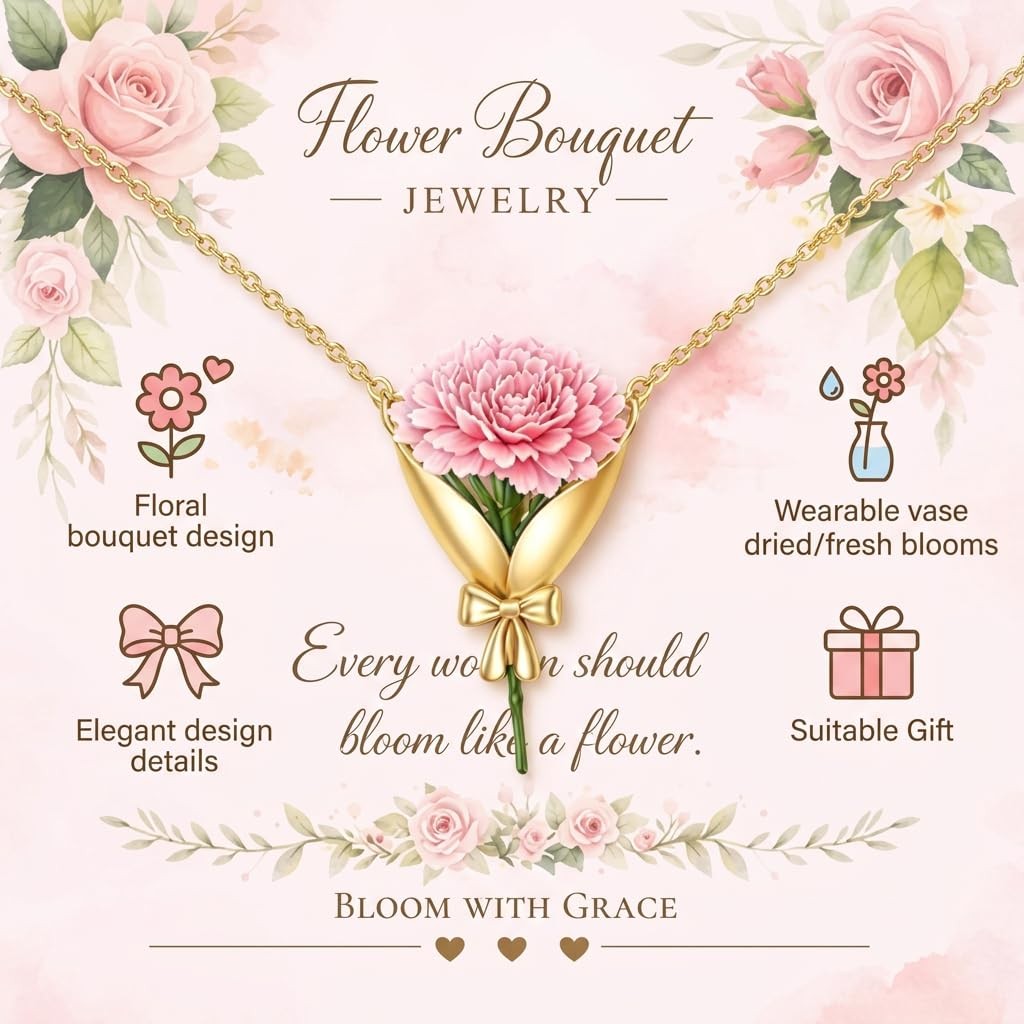 Flower Bouquet Necklace, Wearable Mini Vase for Dried or Real Blooms, Elegant…
