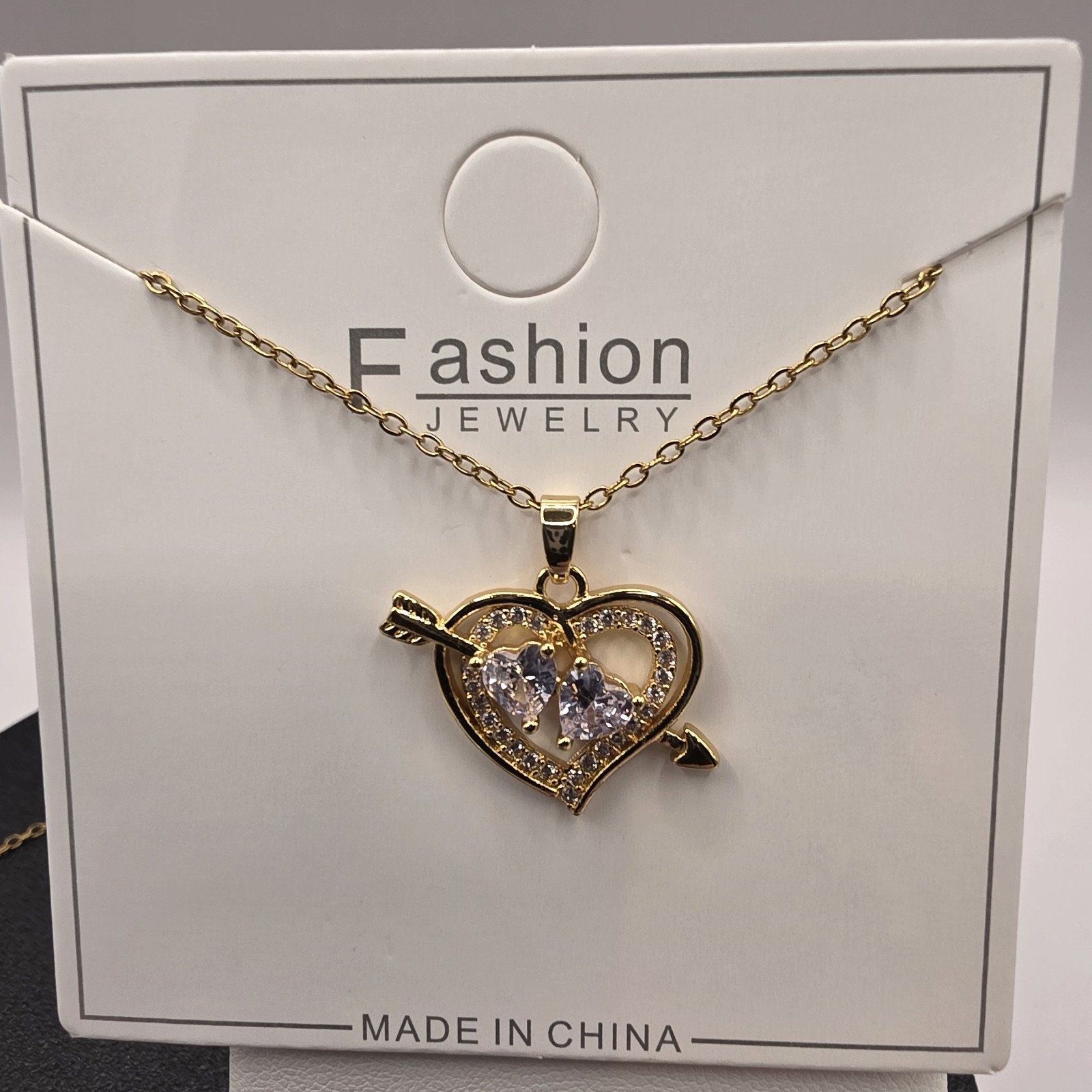 Stainless Steel Copper Plated 16″Necklace w/19mm Double Cupid Heart Pendant